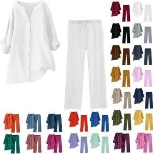 Linen Sets For Women 2 Piece Linen Two Piece Set Plus Size Lounge Matching Business Casual Summer Outfits For Women