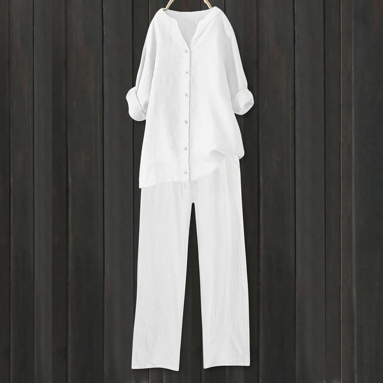 Linen Sets For Women 2 Piece Linen Two Piece Set Plus Size Lounge Matching Business Casual Summer Outfits For Women