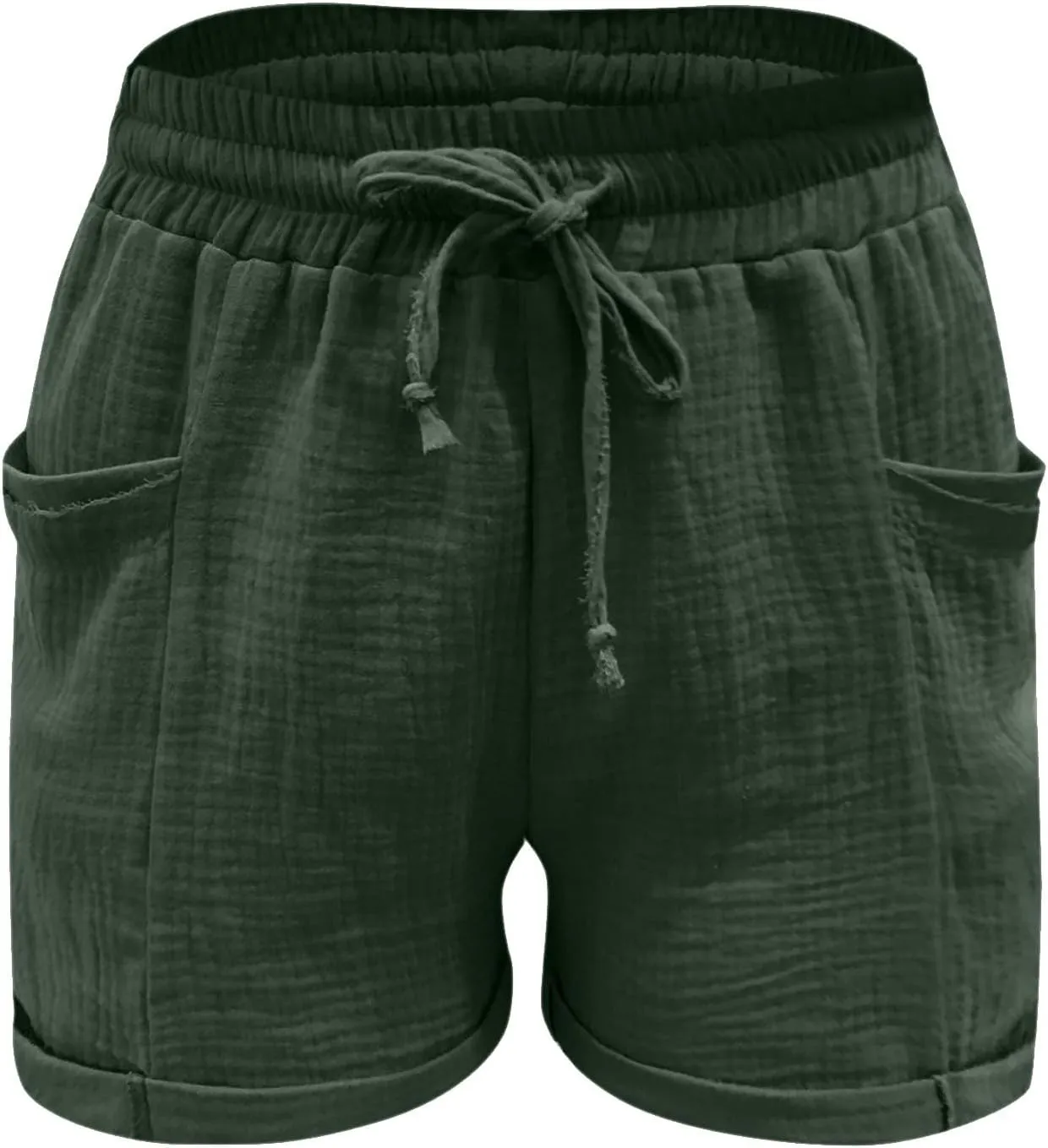 Linen Shorts for Women Elastic Waist Straight Leg Trendy Shorts with Pockets Summer Vacation