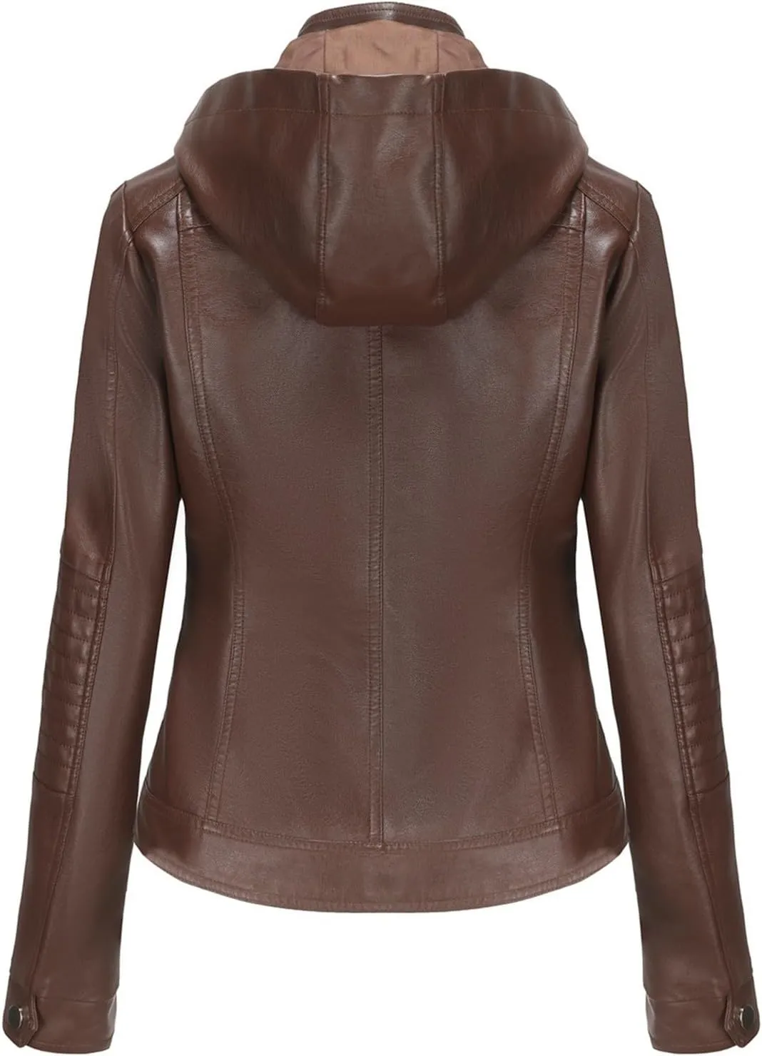 Lmdudan Faux Leather Jacket for Women Motorcycle Biker Coat with Removable Hood Plus Size Long Sleeve Zipper Coats Outwear