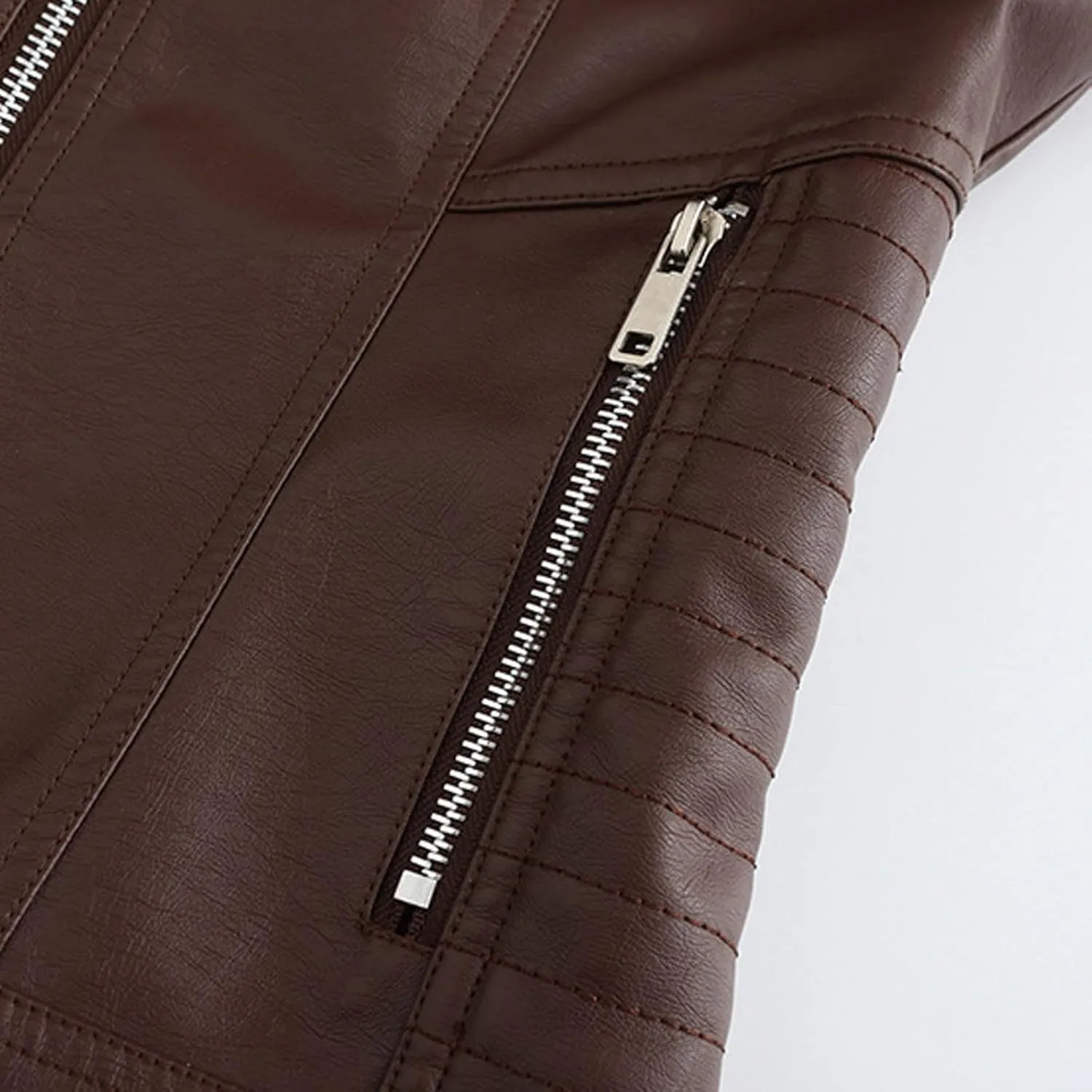 Lmdudan Faux Leather Jacket for Women Motorcycle Biker Coat with Removable Hood Plus Size Long Sleeve Zipper Coats Outwear