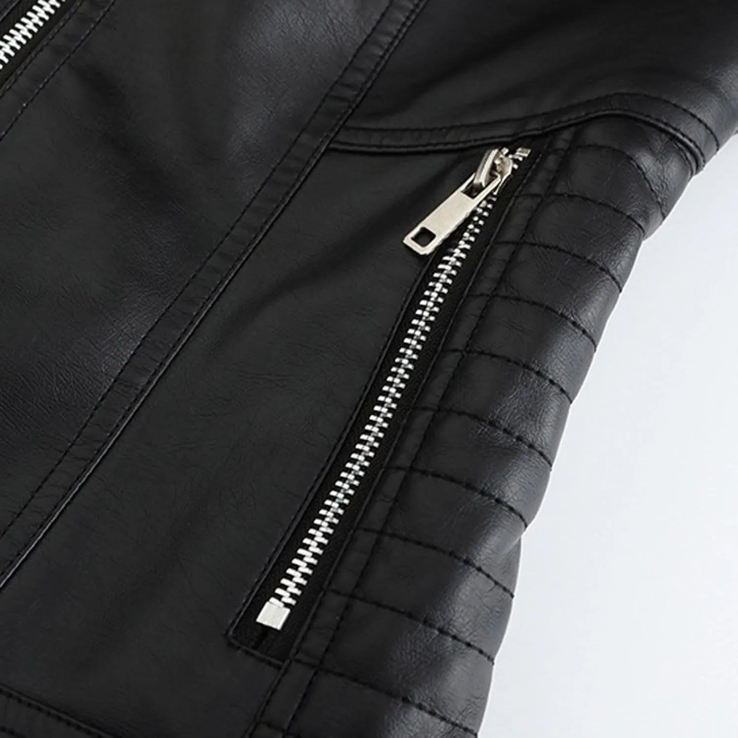 Lmdudan Faux Leather Jacket for Women Motorcycle Biker Coat with Removable Hood Plus Size Long Sleeve Zipper Coats Outwear