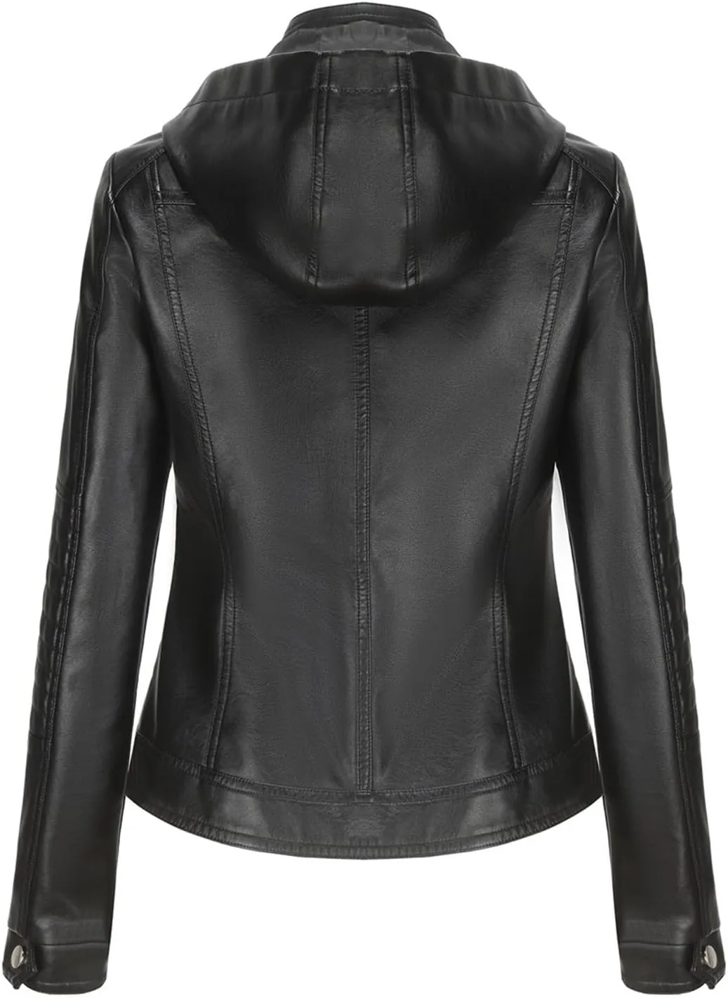 Lmdudan Faux Leather Jacket for Women Motorcycle Biker Coat with Removable Hood Plus Size Long Sleeve Zipper Coats Outwear