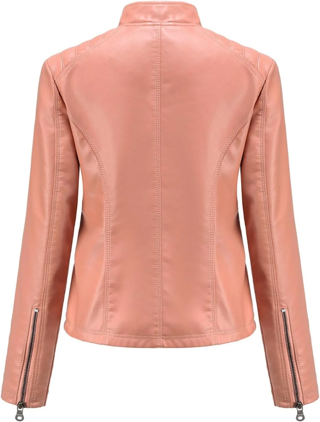 Lmdudan Faux Leather Jacket for Women Stand Collar Motorcycle Zip Up Long Sleeve Motor Biker Short Coat Outwear with Pockets