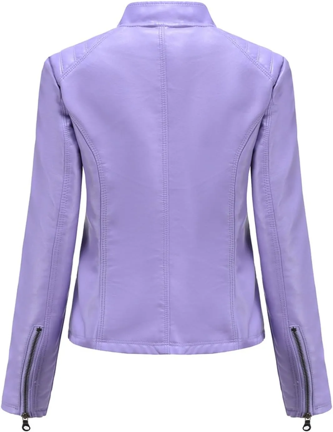 Lmdudan Faux Leather Jacket for Women Stand Collar Motorcycle Zip Up Long Sleeve Motor Biker Short Coat Outwear with Pockets