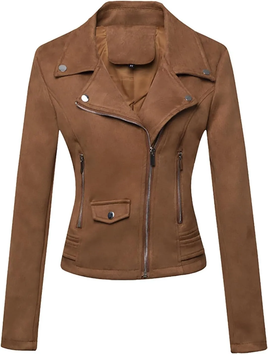 Lmdudan Faux Leather Short Jacket for Women Winter Long Sleeve Motorcycle Coats Sexy Lapel Zipper Cropped Outwear Tops