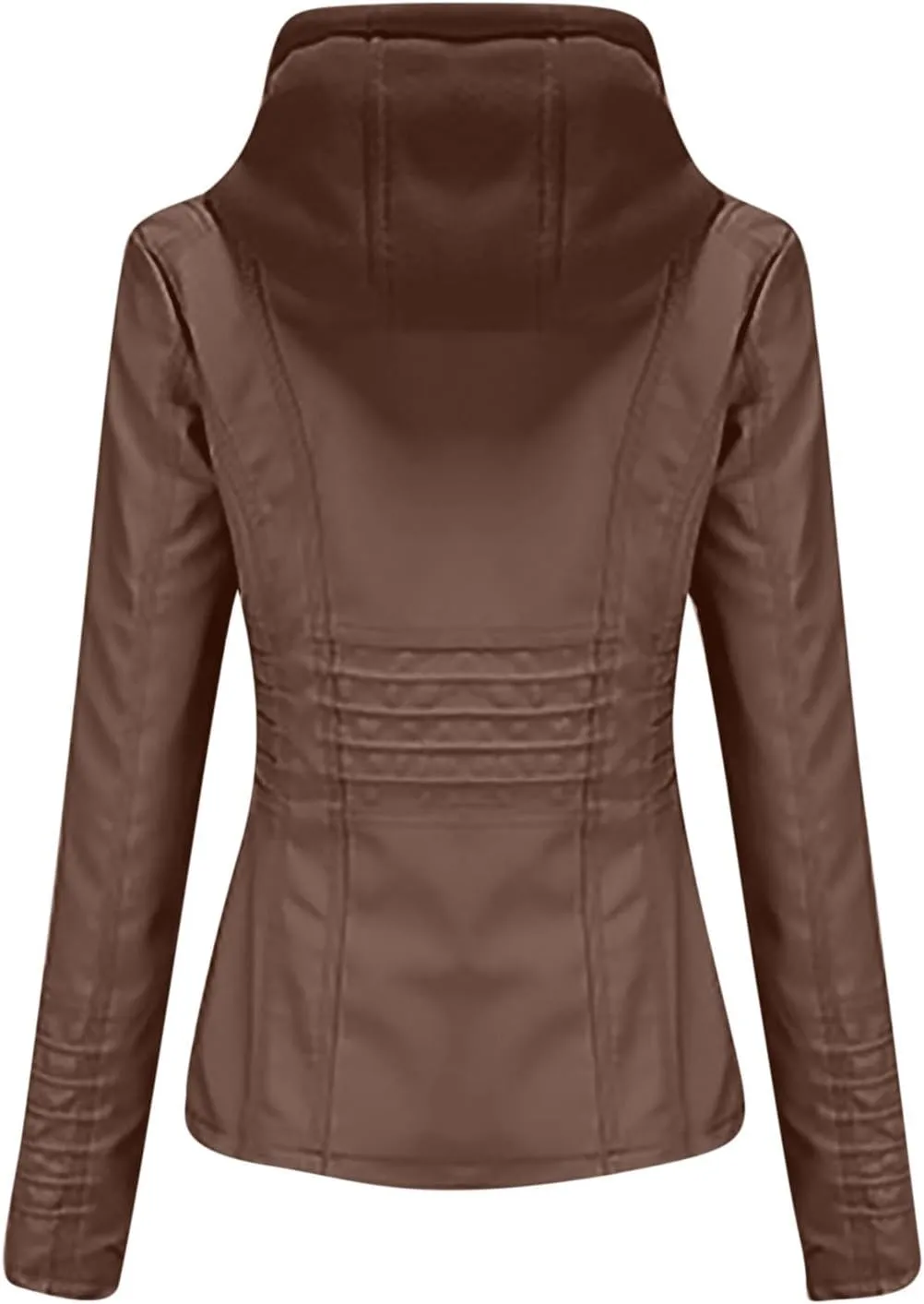 Lmdudan Hooded Leather Jacket for Women Motorcycle Coat Plus Size Long Sleeve Zipper Faux Leather Jackets Outwear & Pockets