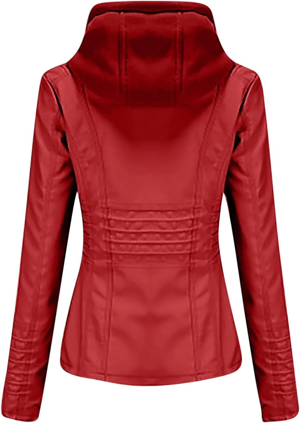 Lmdudan Hooded Leather Jacket for Women Motorcycle Coat Plus Size Long Sleeve Zipper Faux Leather Jackets Outwear & Pockets