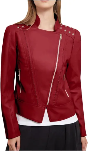 Lmdudan Plus Size Women's Faux Leather Jacket Ladies Moto Biker Zipper Fitted Slim Coat Outwear 2023 Fashion Tops Outfits