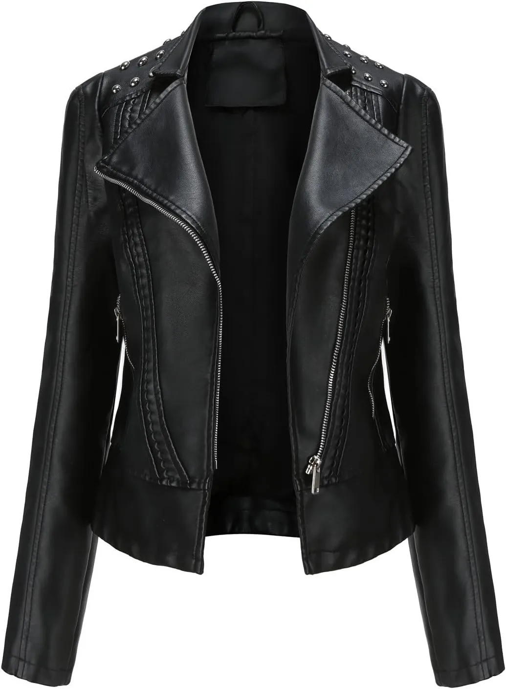 Lmdudan Plus Size Women's Faux Leather Jacket Ladies Moto Biker Zipper Fitted Slim Coat Outwear 2023 Fashion Tops Outfits