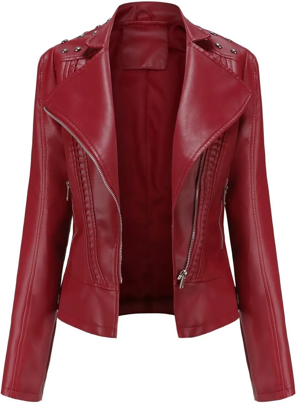 Lmdudan Plus Size Women's Faux Leather Jacket Ladies Moto Biker Zipper Fitted Slim Coat Outwear 2023 Fashion Tops Outfits