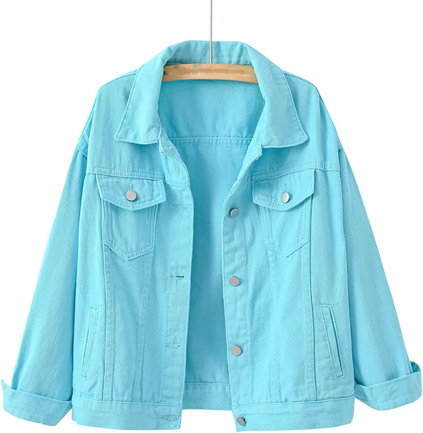 Lmdudan Women's Classic Vintage Denim Jacket 2023 Fall Winter Washed Long Sleeve Jean Jackets Tops Casual Coats with Pockets