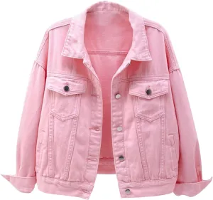 Lmdudan Women's Classic Vintage Denim Jacket 2023 Fall Winter Washed Long Sleeve Jean Jackets Tops Casual Coats with Pockets