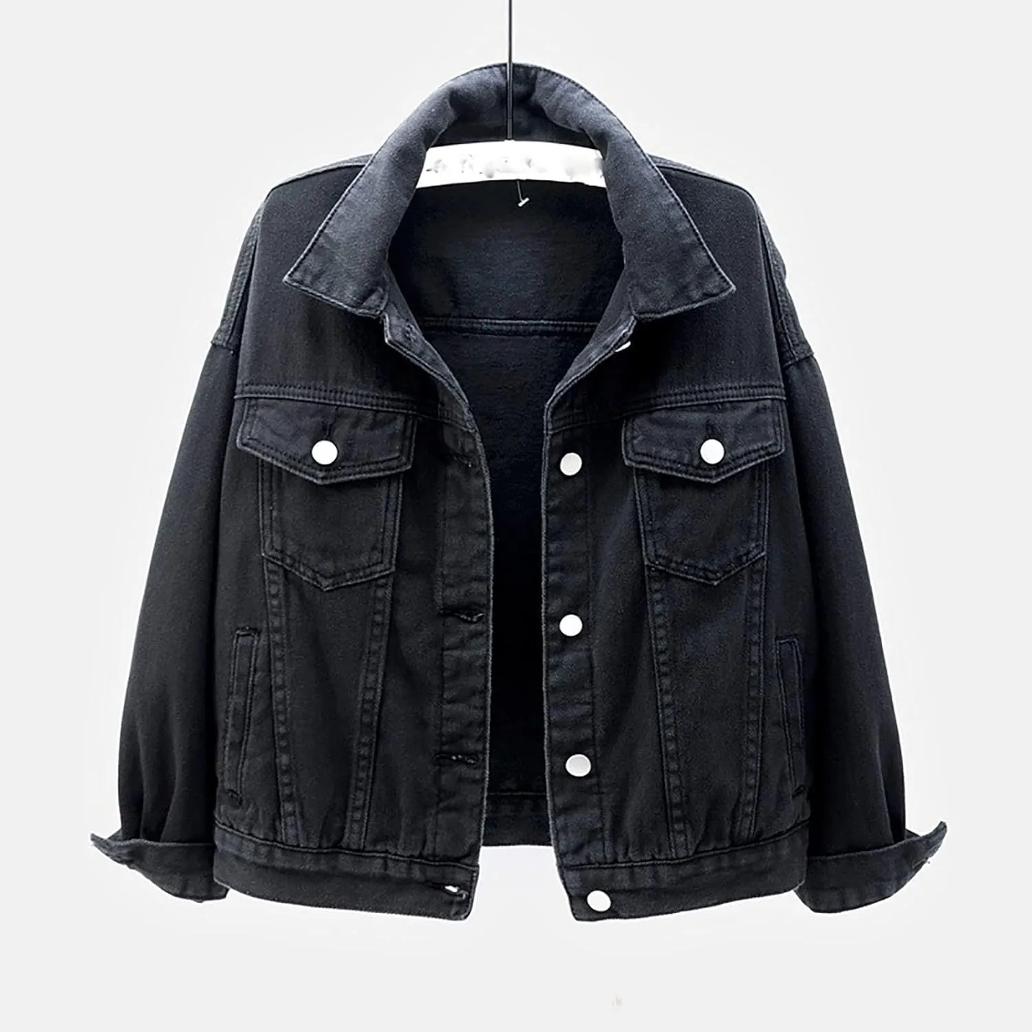 Lmdudan Women's Classic Vintage Denim Jacket 2023 Fall Winter Washed Long Sleeve Jean Jackets Tops Casual Coats with Pockets