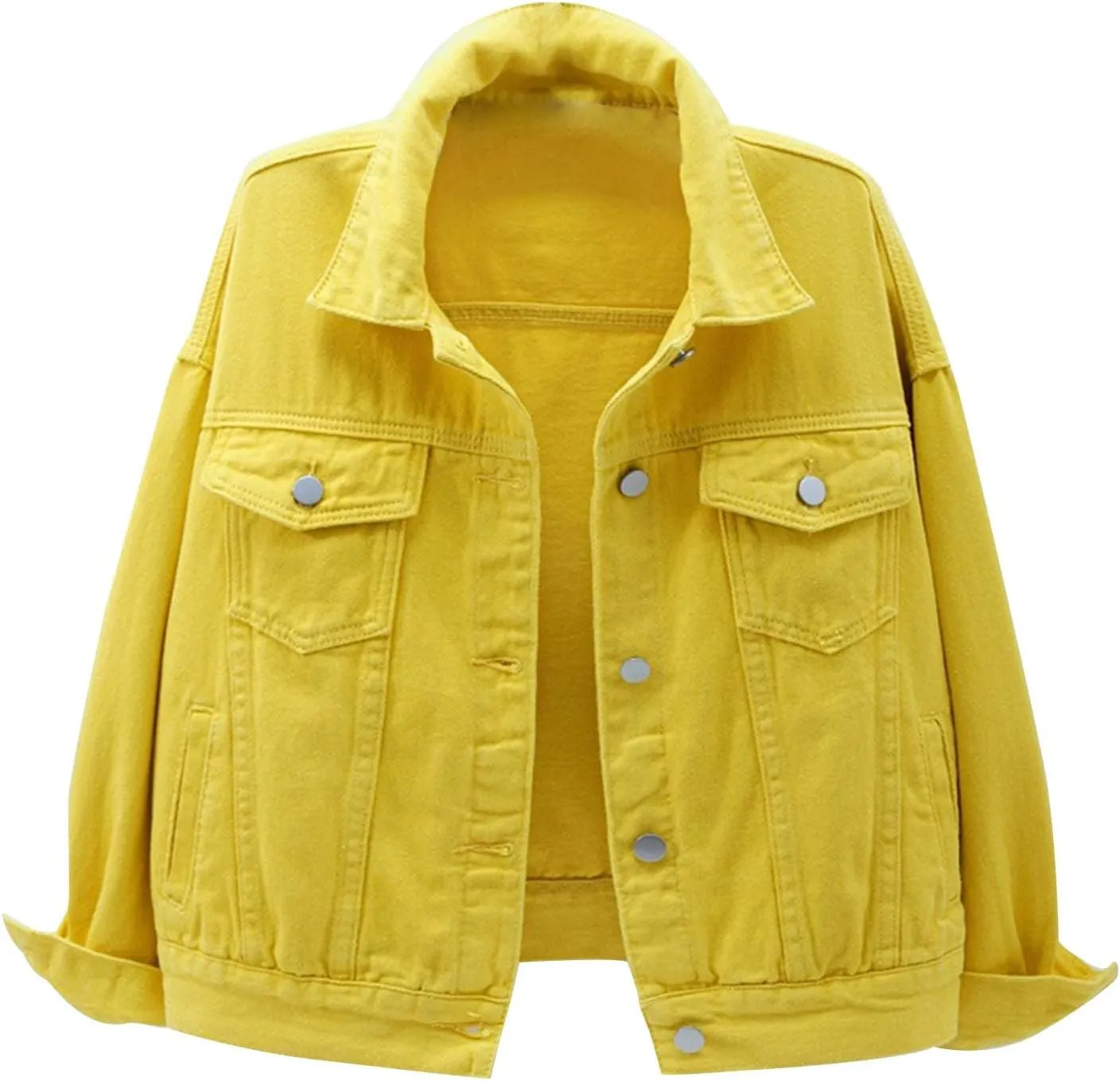 Lmdudan Women's Classic Vintage Denim Jacket 2023 Fall Winter Washed Long Sleeve Jean Jackets Tops Casual Coats with Pockets