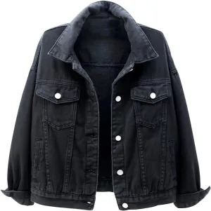 Lmdudan Women's Classic Vintage Denim Jacket 2023 Fall Winter Washed Long Sleeve Jean Jackets Tops Casual Coats with Pockets