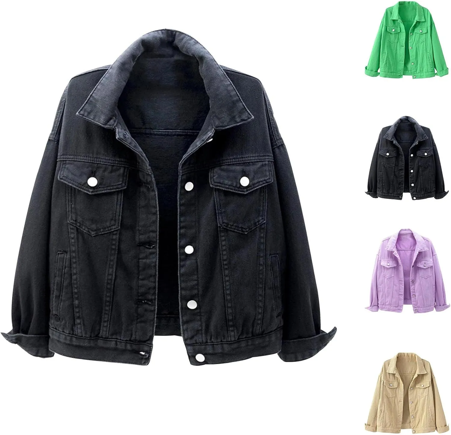 Lmdudan Women's Classic Vintage Denim Jacket 2023 Fall Winter Washed Long Sleeve Jean Jackets Tops Casual Coats with Pockets