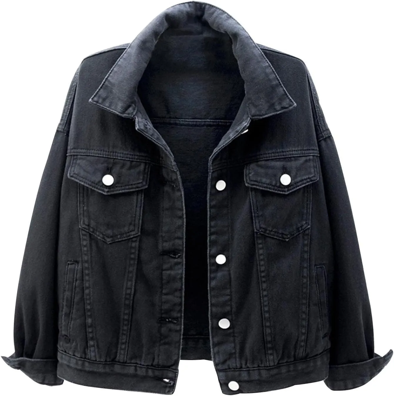 Lmdudan Women's Classic Vintage Denim Jacket 2023 Fall Winter Washed Long Sleeve Jean Jackets Tops Casual Coats with Pockets