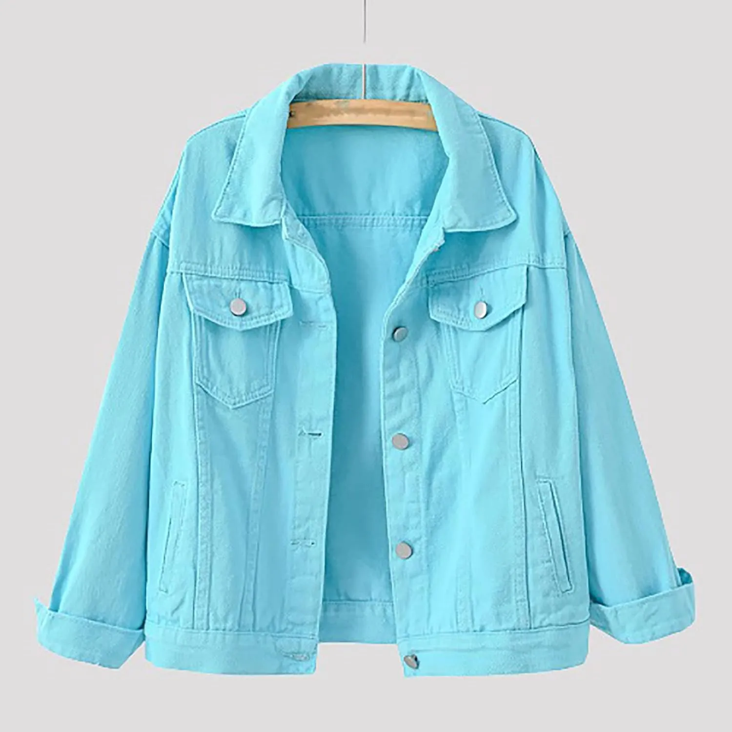 Lmdudan Women's Classic Vintage Denim Jacket 2023 Fall Winter Washed Long Sleeve Jean Jackets Tops Casual Coats with Pockets