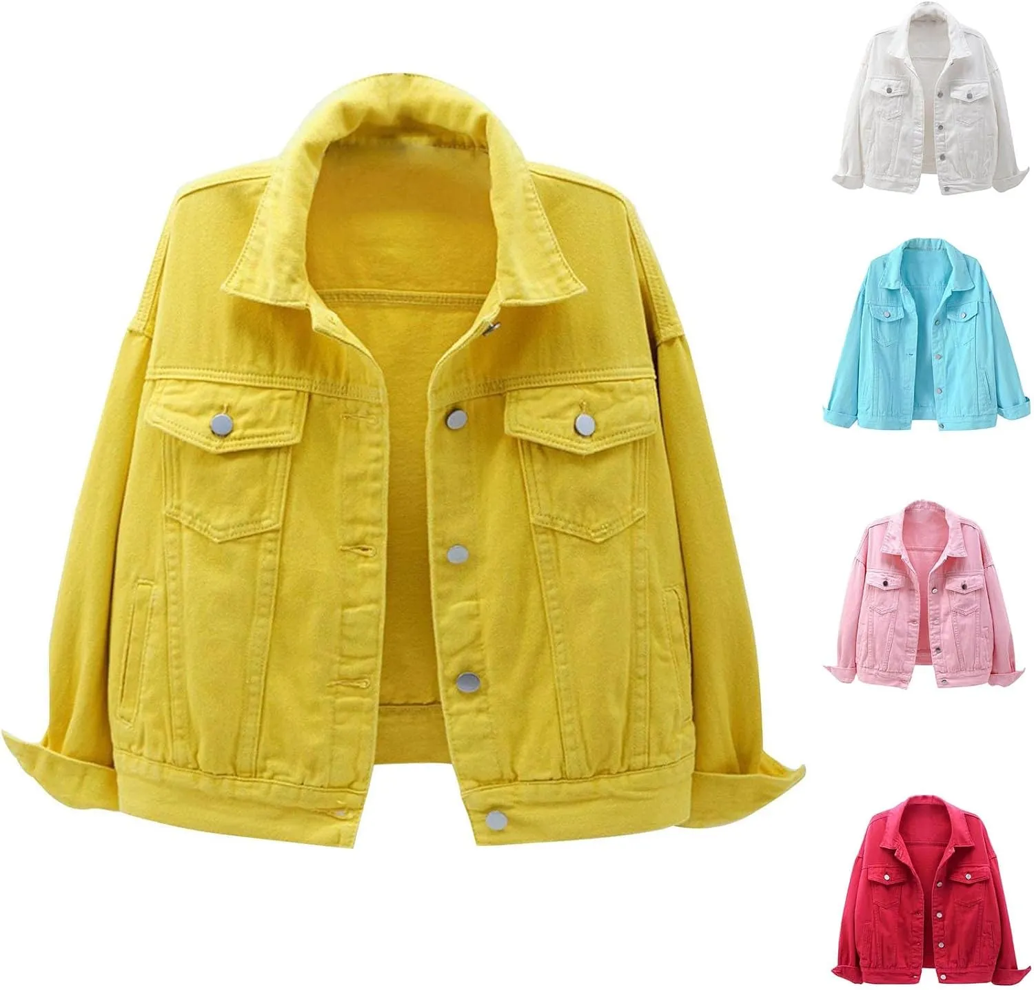 Lmdudan Women's Classic Vintage Denim Jacket 2023 Fall Winter Washed Long Sleeve Jean Jackets Tops Casual Coats with Pockets