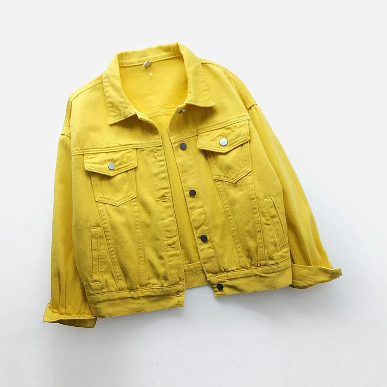 Lmdudan Women's Classic Vintage Denim Jacket 2023 Fall Winter Washed Long Sleeve Jean Jackets Tops Casual Coats with Pockets