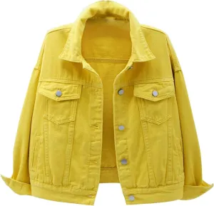 Lmdudan Women's Classic Vintage Denim Jacket 2023 Fall Winter Washed Long Sleeve Jean Jackets Tops Casual Coats with Pockets