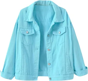Lmdudan Women's Classic Vintage Denim Jacket 2023 Fall Winter Washed Long Sleeve Jean Jackets Tops Casual Coats with Pockets