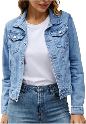 Lmdudan Women's Long Sleeve Button Down Wash Denim Jacket Ladies Retro Western Jean Jacket Winter Fall Coat Tops & Pockets