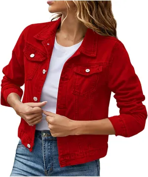 Lmdudan Women's Long Sleeve Button Down Wash Denim Jacket Ladies Retro Western Jean Jacket Winter Fall Coat Tops & Pockets