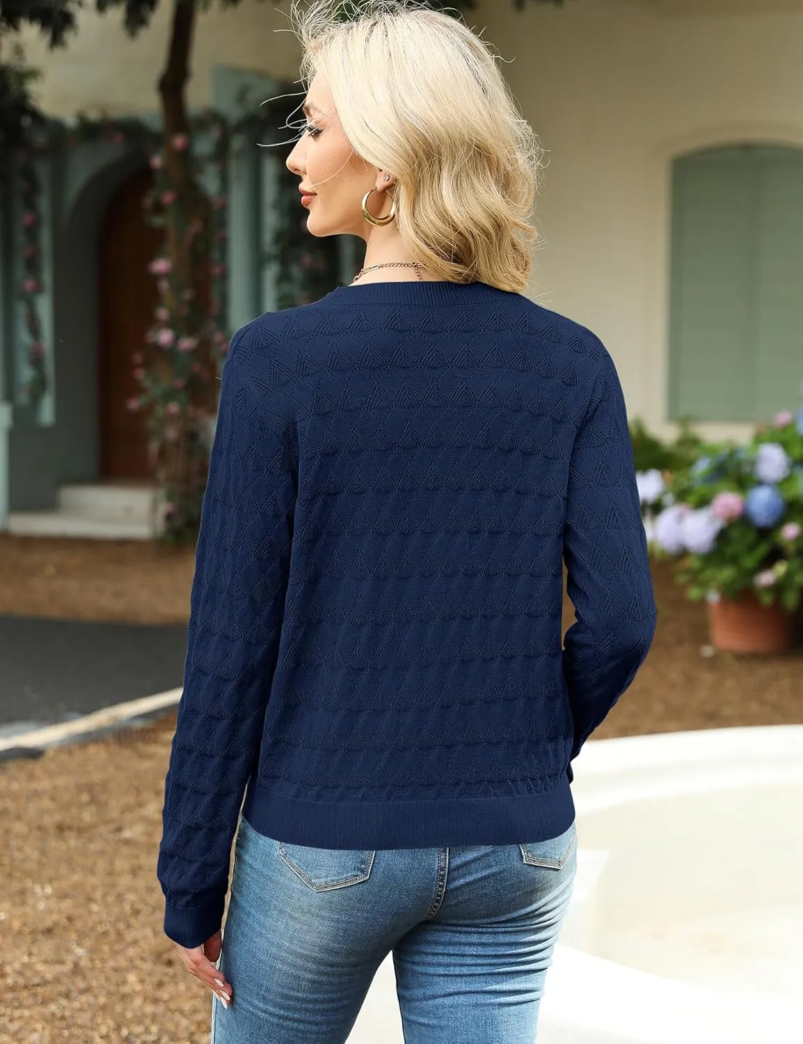 LOMON Cardigan for Women Lightweight Button Down Crochet Knit V Neck Cardigan Sweater
