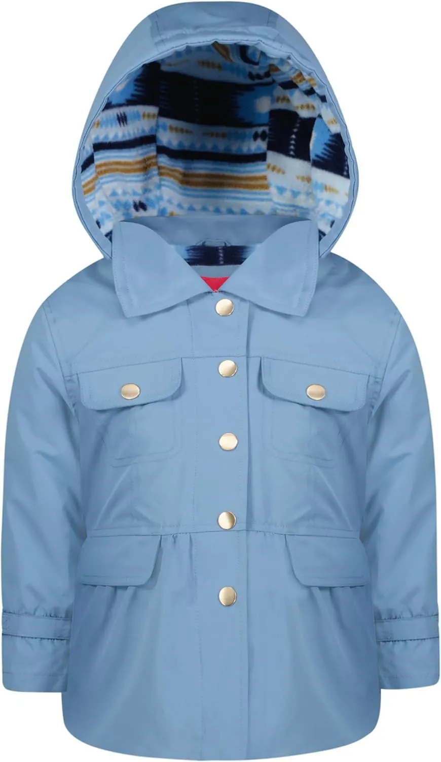 LONDON FOG Girls' Midweight Flounce Hem Utililty Trench with Hood