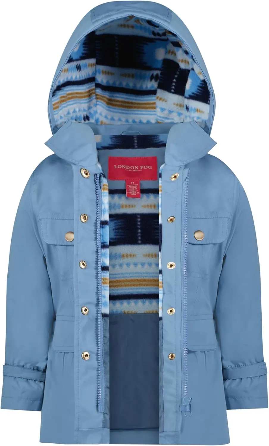 LONDON FOG Girls' Midweight Flounce Hem Utililty Trench with Hood