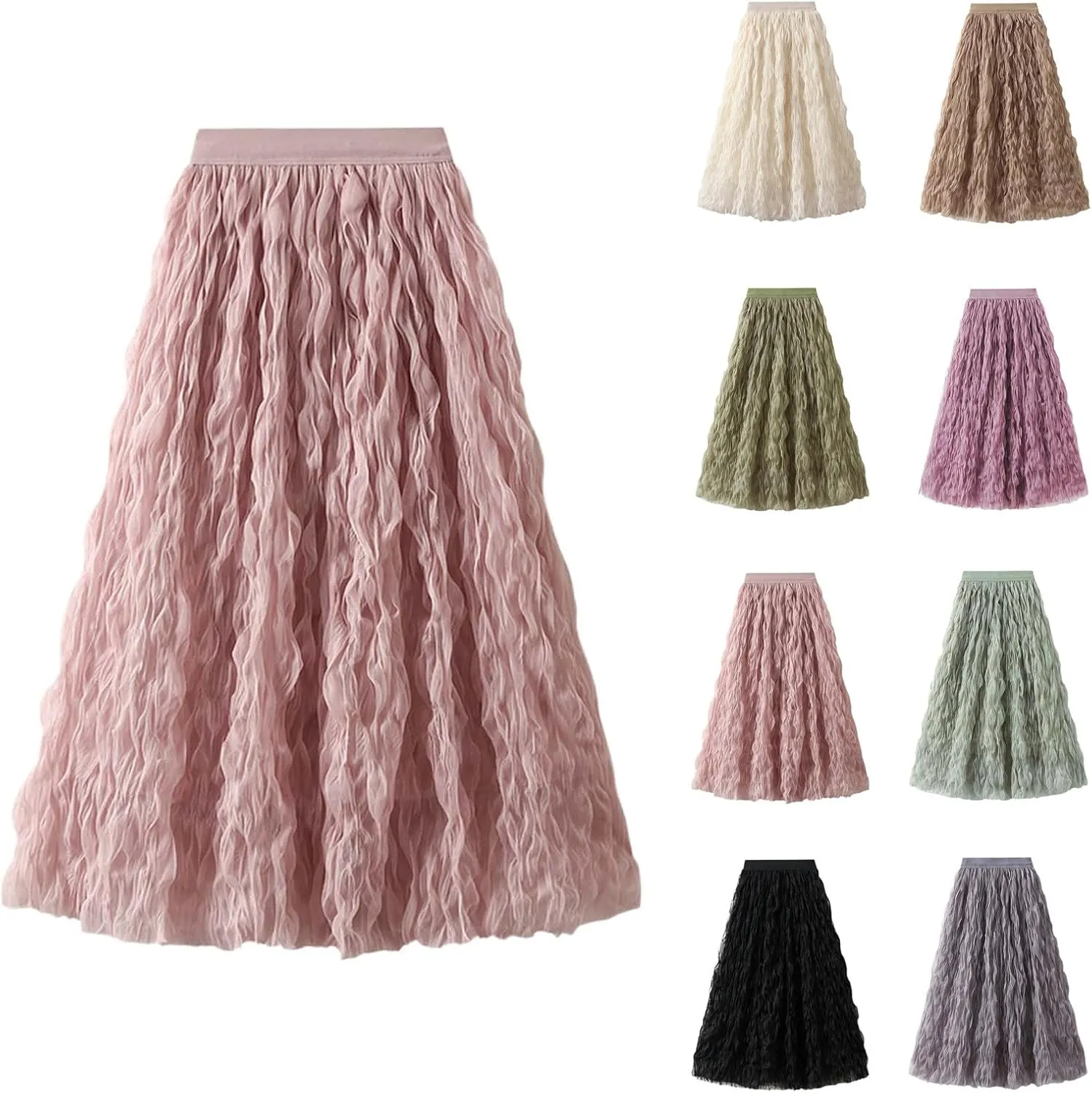 Long Tulle Skirt High Waist Loose A Line For Women Boho Flare/Irregular Flowy Elegant For Parties/Everyday Wear Summer
