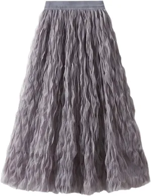 Long Tulle Skirt High Waist Loose A Line For Women Boho Flare/Irregular Flowy Elegant For Parties/Everyday Wear Summer