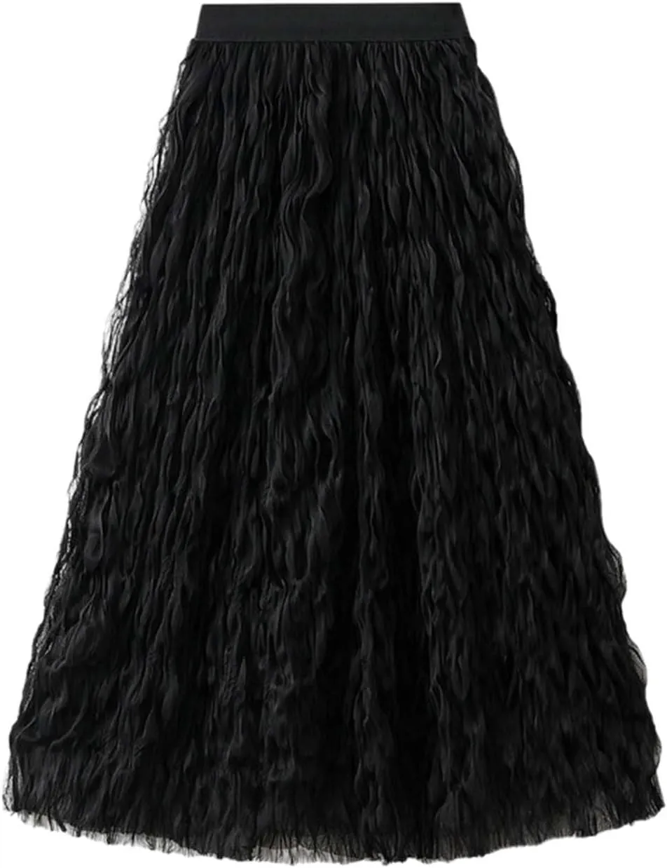 Long Tulle Skirt High Waist Loose A Line For Women Boho Flare/Irregular Flowy Elegant For Parties/Everyday Wear Summer