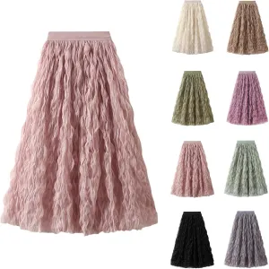 Long Tulle Skirt High Waist Loose A Line For Women Boho Flare/Irregular Flowy Elegant For Parties/Everyday Wear Summer