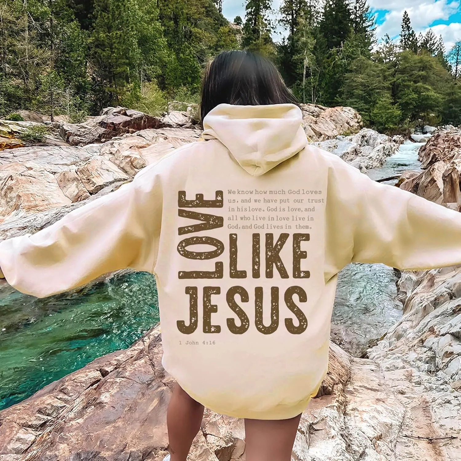Love Like Jesus Long Sleeve Hoodies for Women 2024 Winter Fall Preppy Pullover Sweatshirts Y2K with Hood Oversized