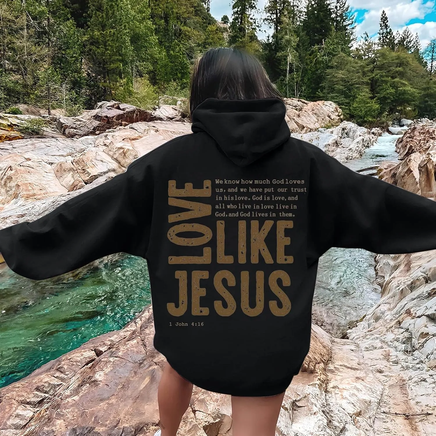 Love Like Jesus Long Sleeve Hoodies for Women 2024 Winter Fall Preppy Pullover Sweatshirts Y2K with Hood Oversized