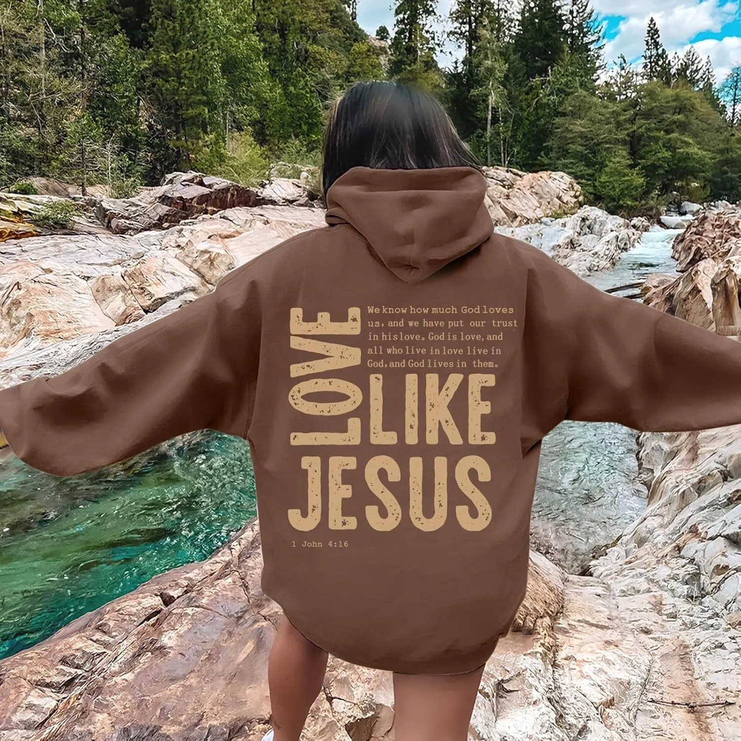 Love Like Jesus Long Sleeve Hoodies for Women 2024 Winter Fall Preppy Pullover Sweatshirts Y2K with Hood Oversized