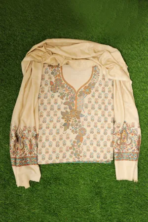 Lovely Ivory White Colour Cotton Zari Kani Stole Suit With Self Woven Embroidery Known For Its Unique Design.