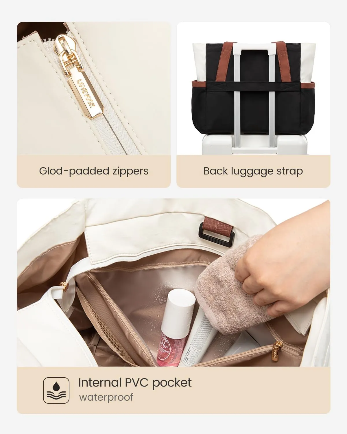 LOVEVOOK Tote Bag for Women 15.6 Inch Work Tote Handbag with Zipper and Yoga Strap Gym Bag for Nurse Teacher Travel, Daily