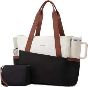 LOVEVOOK Tote Bag for Women 15.6 Inch Work Tote Handbag with Zipper and Yoga Strap Gym Bag for Nurse Teacher Travel, Daily