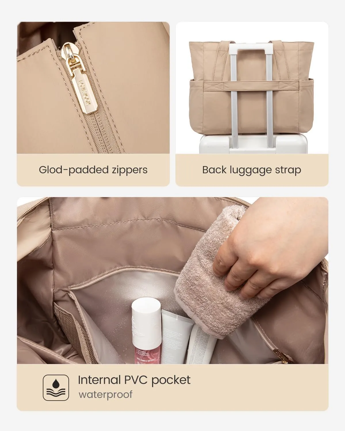 LOVEVOOK Tote Bag for Women 15.6 Inch Work Tote Handbag with Zipper and Yoga Strap Gym Bag for Nurse Teacher Travel, Daily