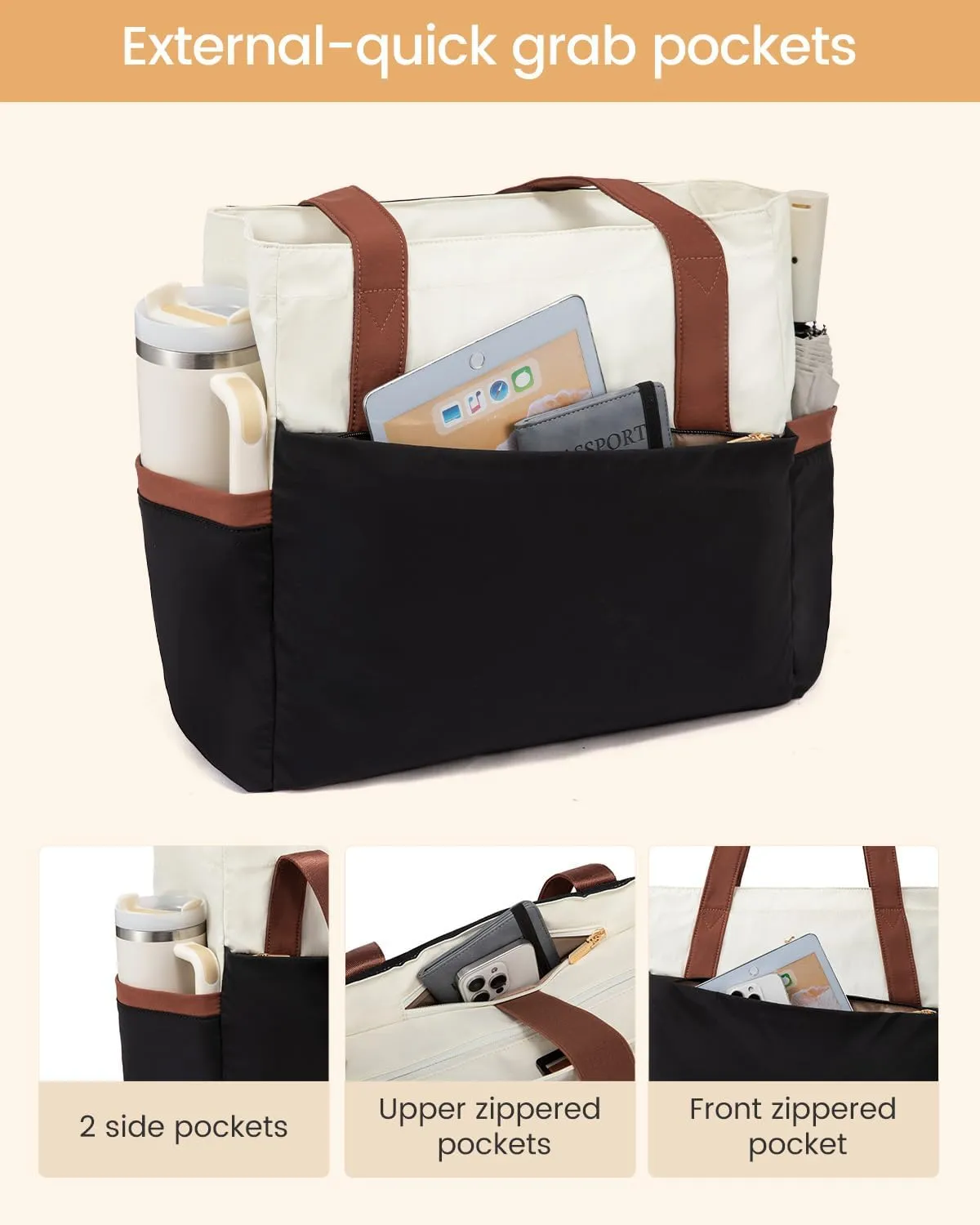 LOVEVOOK Tote Bag for Women 15.6 Inch Work Tote Handbag with Zipper and Yoga Strap Gym Bag for Nurse Teacher Travel, Daily