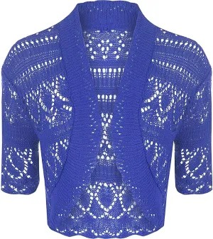 Loxdonz Women's Crochet Knit Cropped Bolero Shrug Cardigan Open Front Short Shrugs for Women