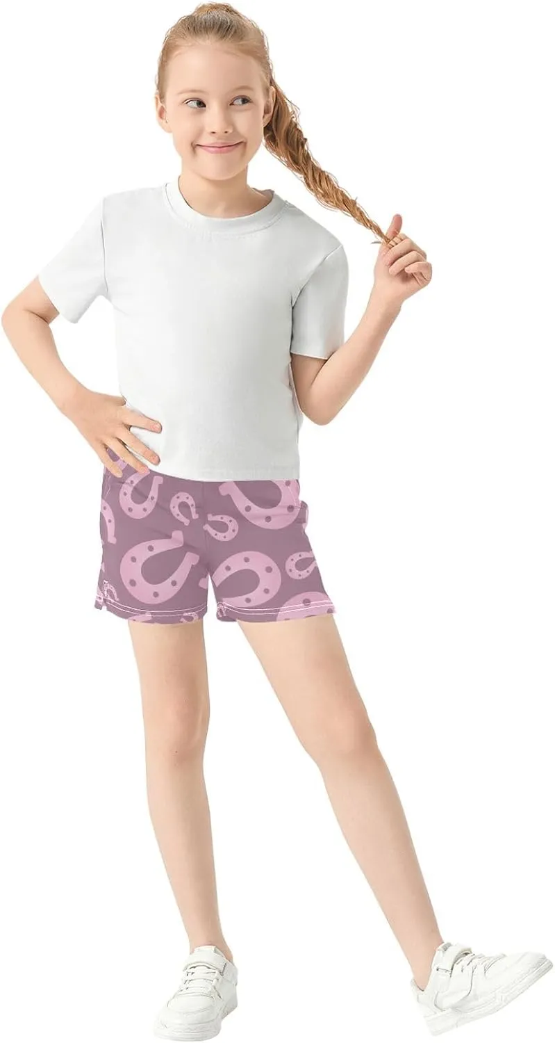 Lucky Horseshoe Girls Athletic Shorts Summer Girl Shorts Kids Shorts for Girls with Pockets Size 7-15T