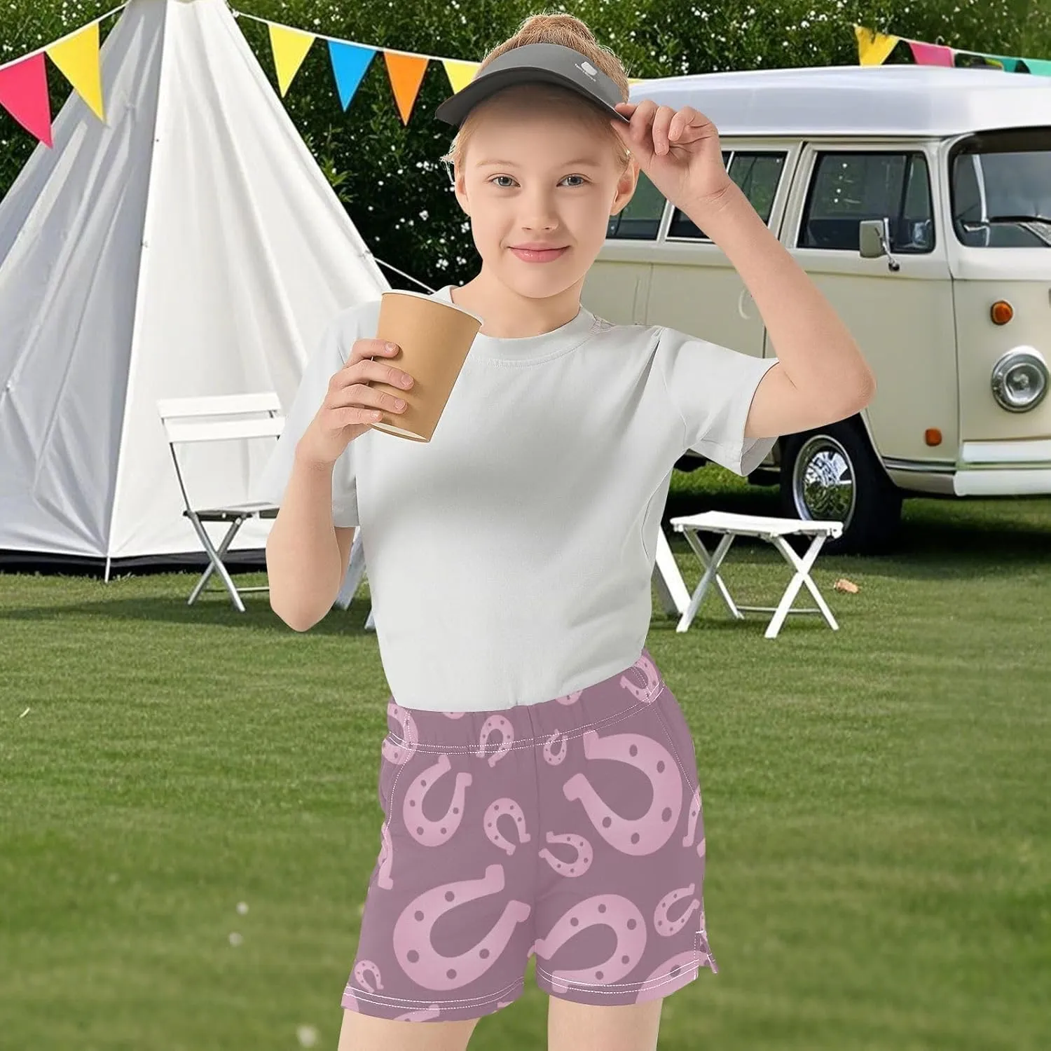 Lucky Horseshoe Girls Athletic Shorts Summer Girl Shorts Kids Shorts for Girls with Pockets Size 7-15T
