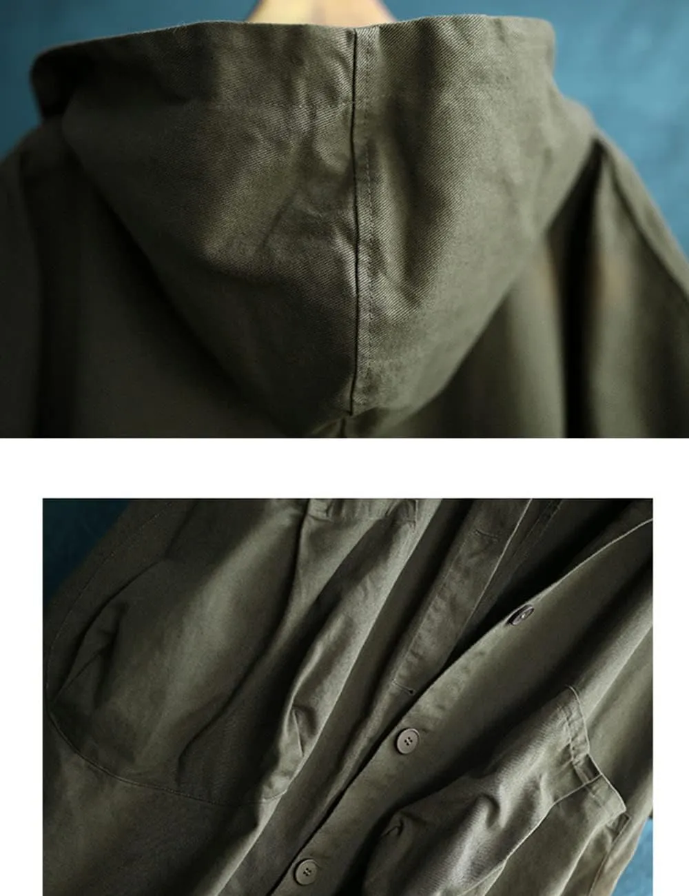 LUZU JUNU Women Fashion Loose Trench Jacket Hooded Coat Casual Long Sleeve Button Down Baggy Plus Size Outerwear