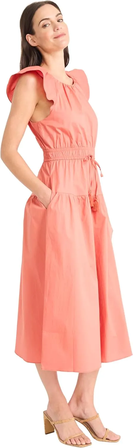 Maggy London Women's Elegant Midi A-line Smocked Waist Flutter Sleeve-Tiered Skirt Versatile Wedding Guest Dresses
