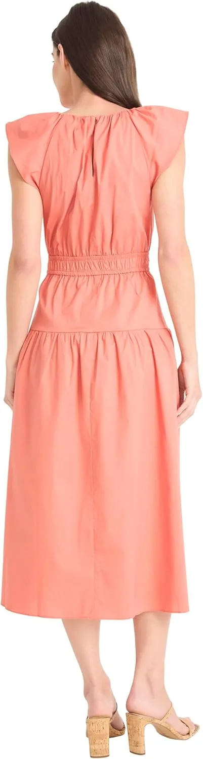 Maggy London Women's Elegant Midi A-line Smocked Waist Flutter Sleeve-Tiered Skirt Versatile Wedding Guest Dresses